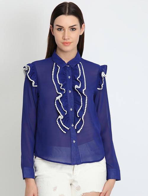 mandarin neck lace detail shirt - 16705286 - Standard Image - 1