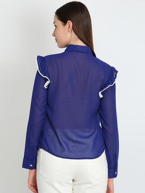 mandarin neck lace detail shirt - 16705286 - Standard Image - 3