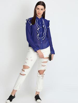 mandarin neck lace detail shirt - 16705286 - Standard Image - 4
