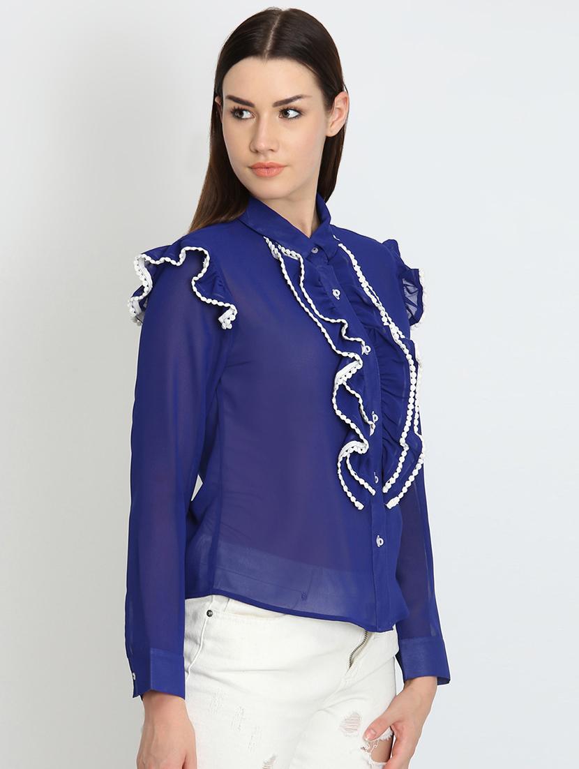 mandarin neck lace detail shirt - 16705286 - Zoom Image - 2
