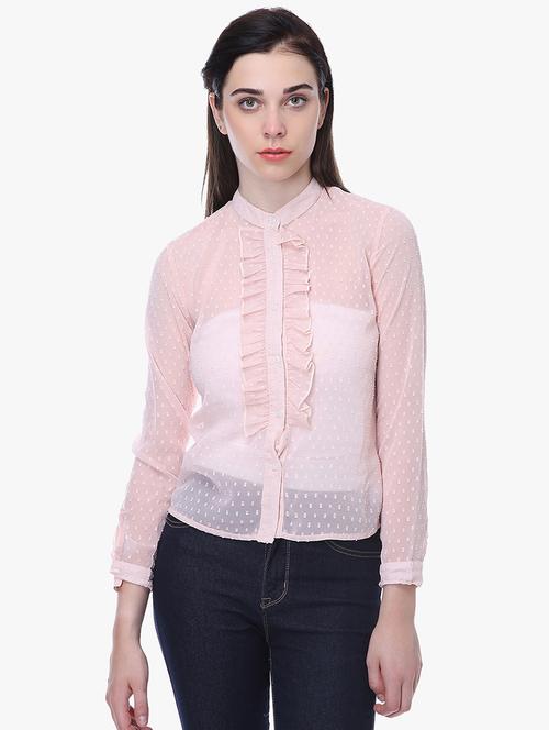 mandarin neck frill detail dobby shirt - 16705366 - Standard Image - 1