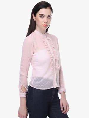 mandarin neck frill detail dobby shirt - 16705366 - Standard Image - 2