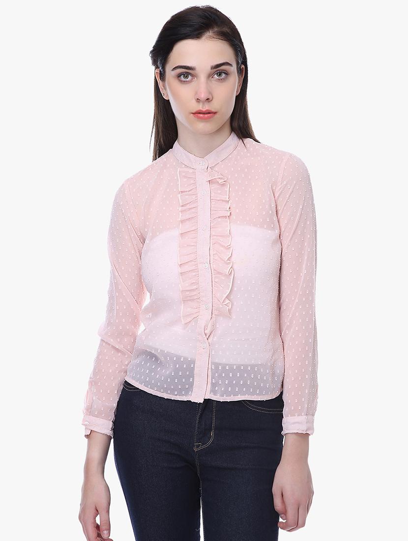mandarin neck frill detail dobby shirt - 16705366 - Zoom Image - 1