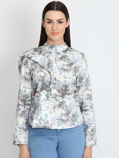 mandarin neck printed shirt - 16705374 - Standard Image - 1