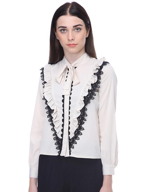 tie up neck lace detail shirt - 16705394 - Standard Image - 1