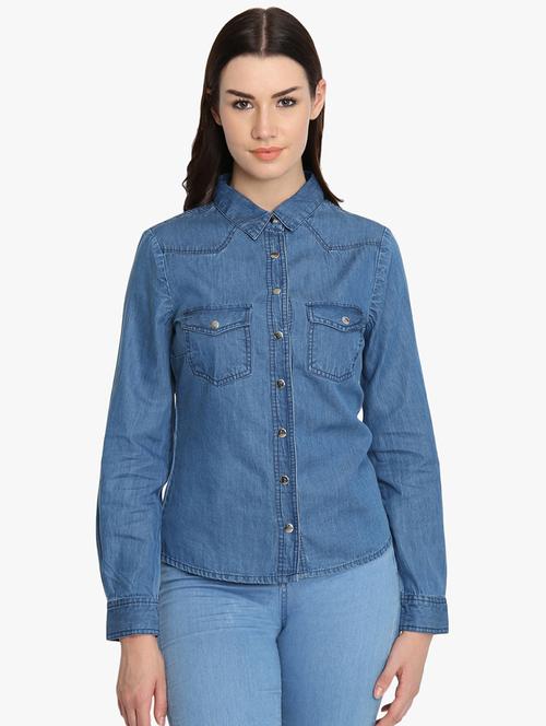 embroidered back denim shirt - 16705447 - Standard Image - 1