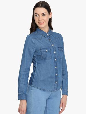embroidered back denim shirt - 16705447 - Standard Image - 2