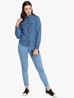 embroidered back denim shirt - 16705447 - Standard Image - 4