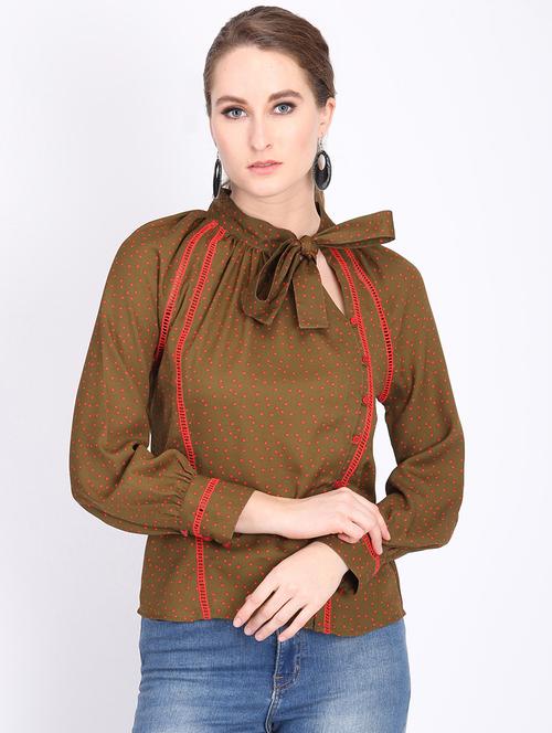 tie up neck contrast piped top - 16705459 - Standard Image - 1
