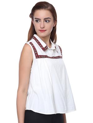 shirt collar lace detail top - 16705511 - Standard Image - 2