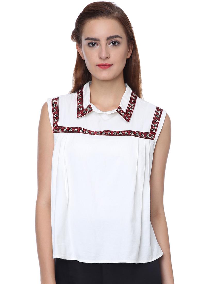 shirt collar lace detail top - 16705511 - Zoom Image - 1