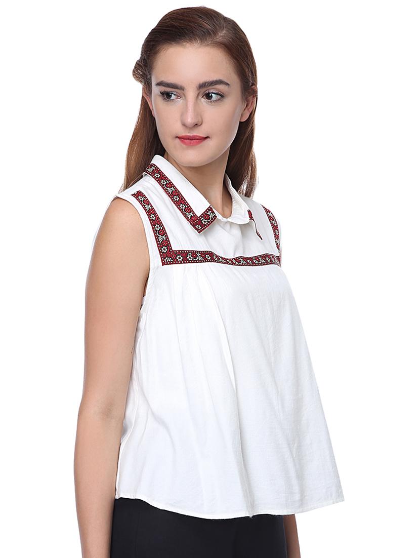 shirt collar lace detail top - 16705511 - Zoom Image - 2