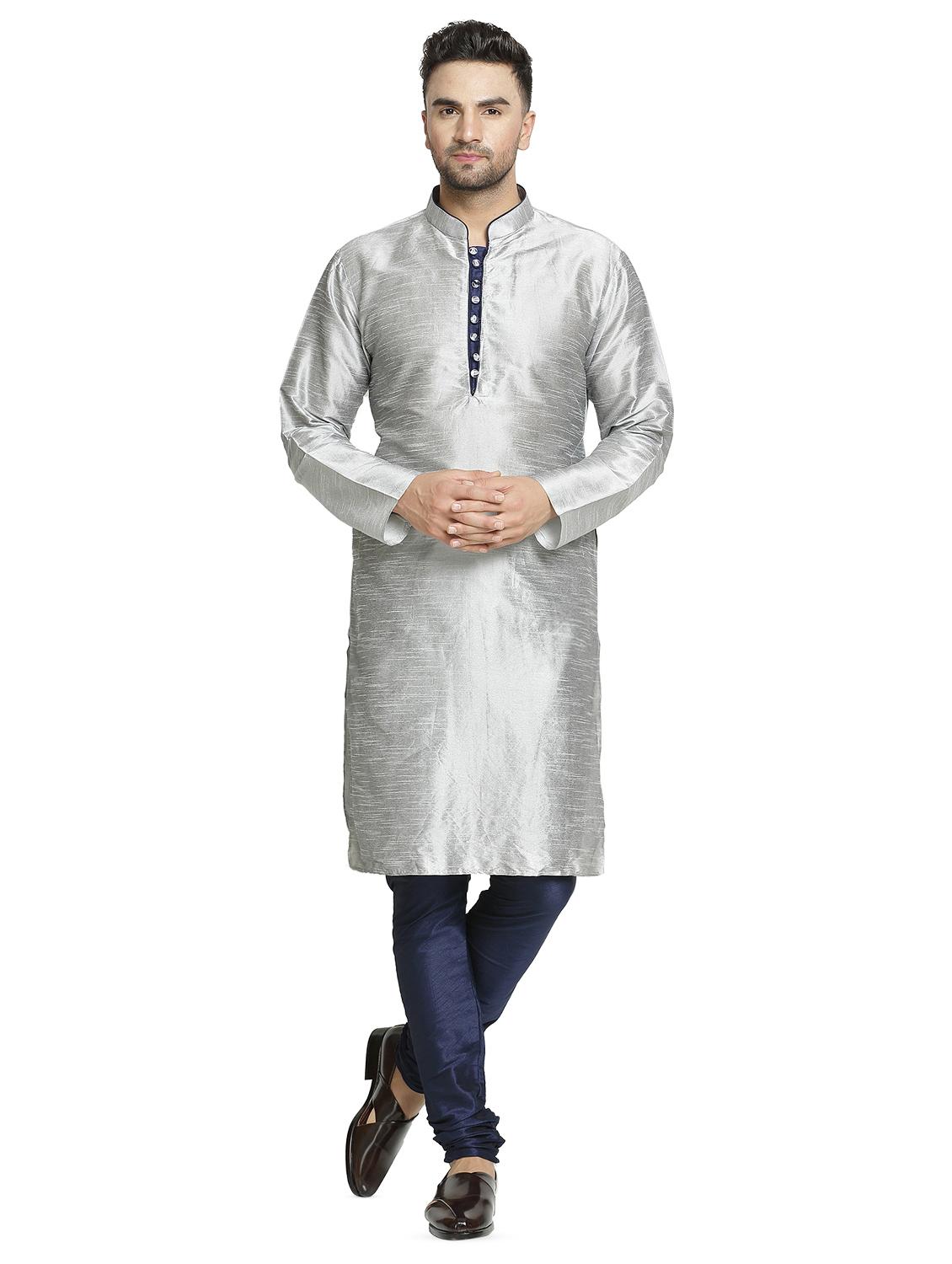 silver solid kurta pyjama set - 16705957 - Zoom Image - 1