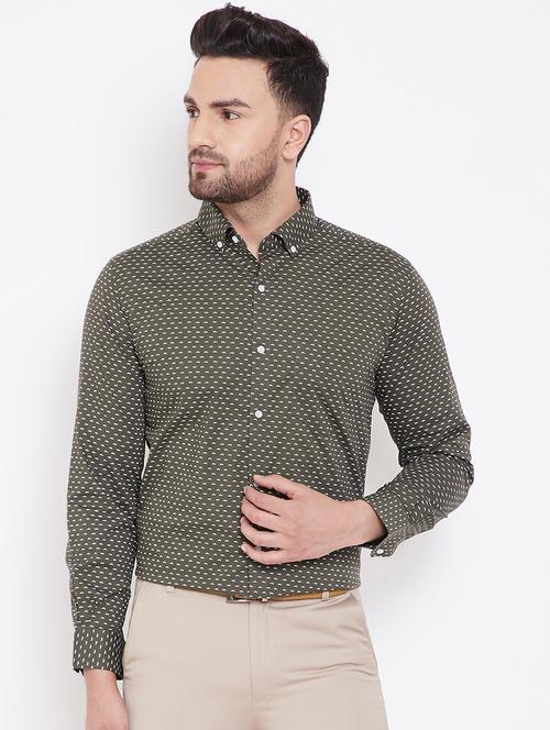 green printed formal shirt - 16706041 - Standard Image - 1