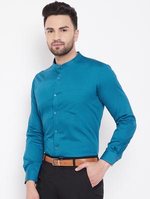 blue solid formal shirt - 16706043 - Standard Image - 2