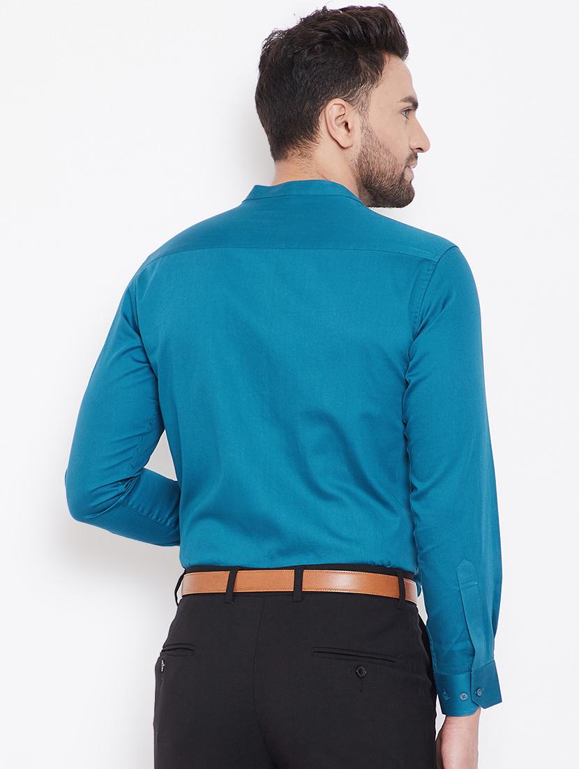 blue solid formal shirt - 16706043 - Zoom Image - 3