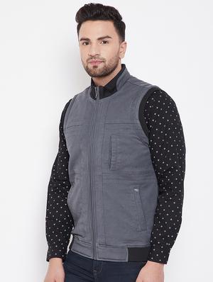 grey solid casual jacket - 16706046 - Standard Image - 2