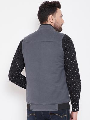 grey solid casual jacket - 16706046 - Standard Image - 3
