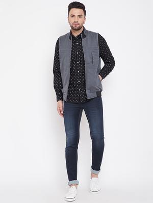 grey solid casual jacket - 16706046 - Standard Image - 4
