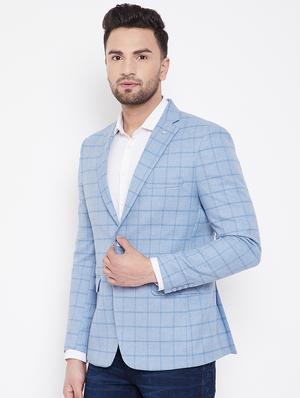 light blue checkered single breasted casual blazer - 16706059 - Standard Image - 2