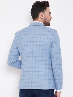 light blue checkered single breasted casual blazer - 16706059 - Standard Image - 3