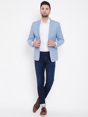 light blue checkered single breasted casual blazer - 16706059 - Standard Image - 4