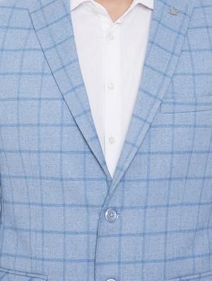 light blue checkered single breasted casual blazer - 16706059 - Standard Image - 5