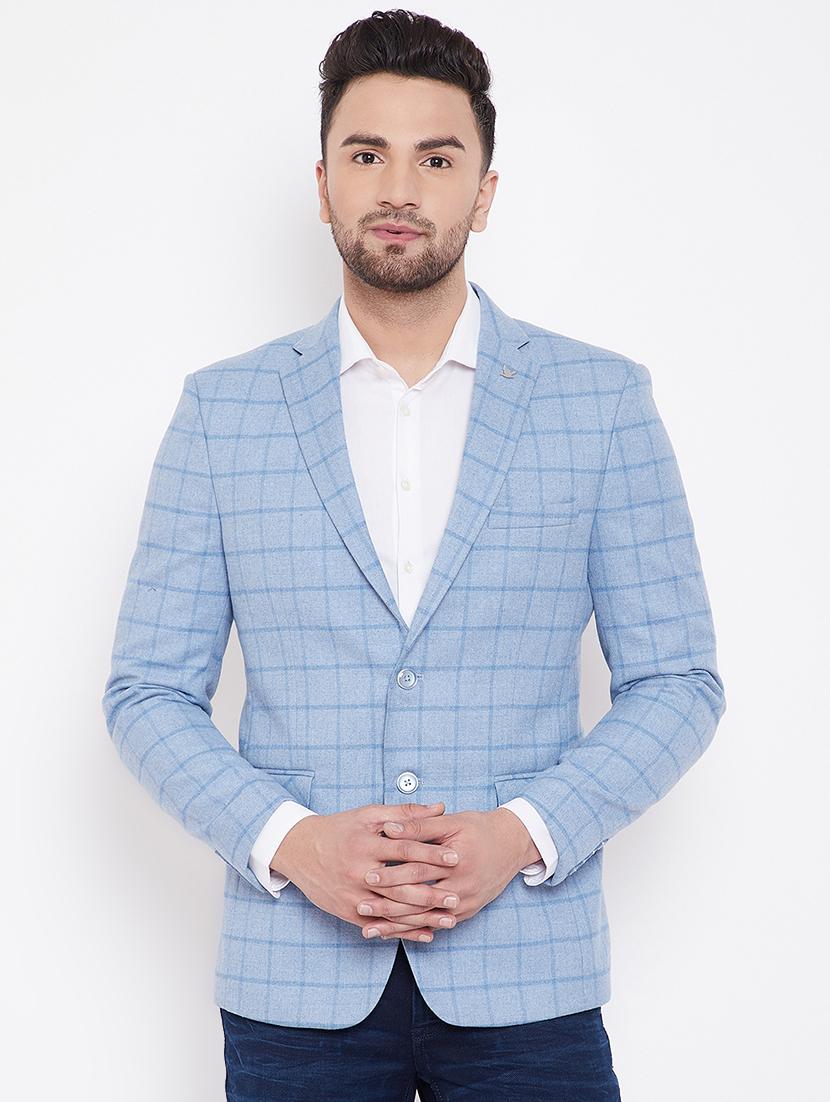 light blue checkered single breasted casual blazer - 16706059 - Zoom Image - 1
