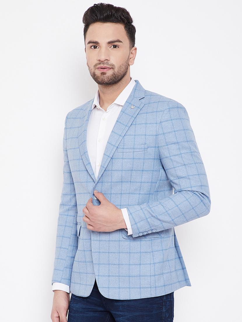 light blue checkered single breasted casual blazer - 16706059 - Zoom Image - 2