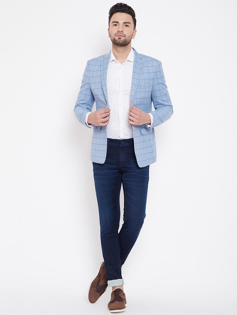 light blue checkered single breasted casual blazer - 16706059 - Zoom Image - 4