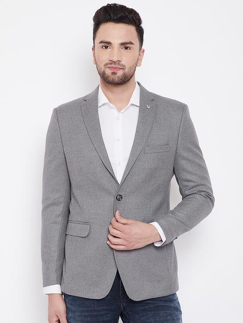 grey solid single breasted casual blazer - 16706064 - Standard Image - 1