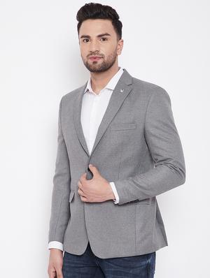 grey solid single breasted casual blazer - 16706064 - Standard Image - 2