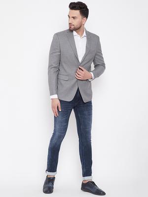 grey solid single breasted casual blazer - 16706064 - Standard Image - 4