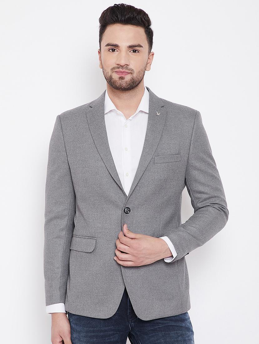 grey solid single breasted casual blazer - 16706064 - Zoom Image - 1