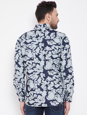 blue printed denim casual shirt - 16706067 - Standard Image - 3