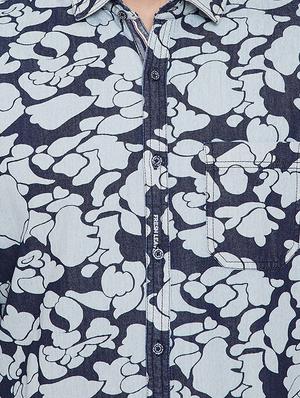 blue printed denim casual shirt - 16706067 - Standard Image - 5