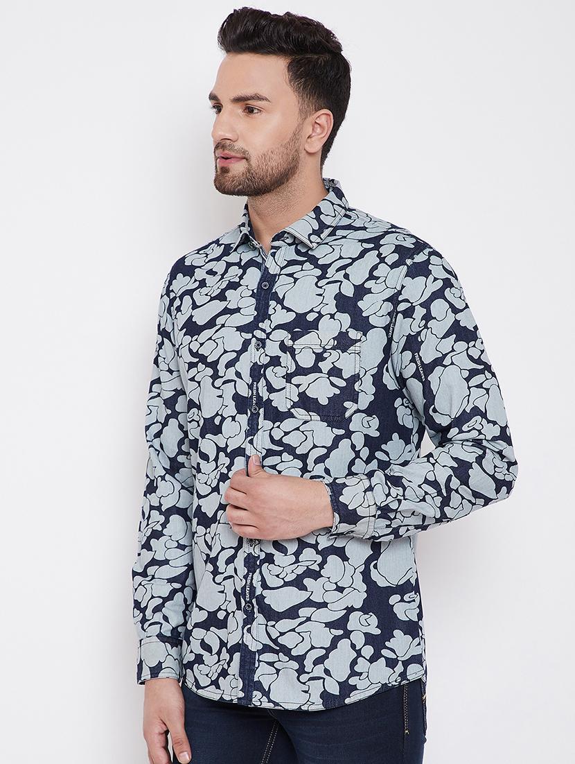 blue printed denim casual shirt - 16706067 - Zoom Image - 2