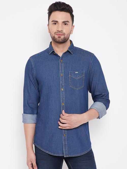 blue denim casual shirt - 16706069 - Standard Image - 1