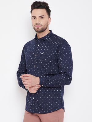 navy blue printed casual shirt - 16706076 - Standard Image - 2