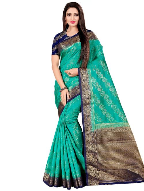 floral printed kanjivaram saree with blouse - 16706102 - Very Small Image - 1