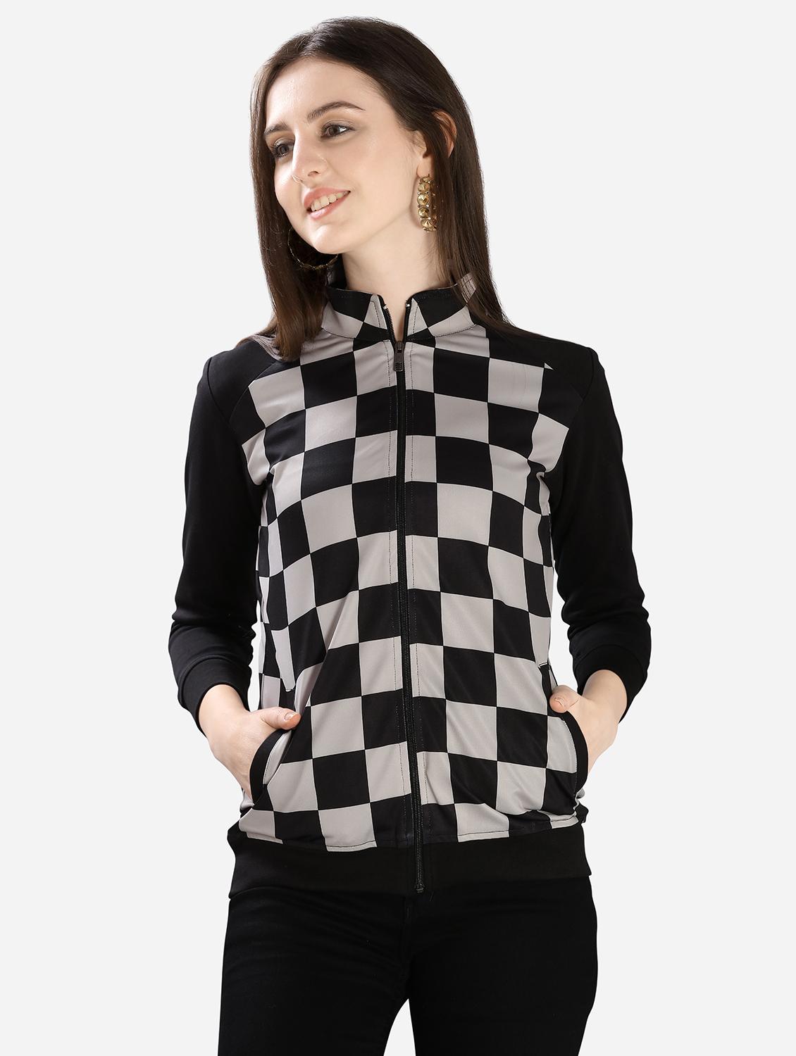 checkered sleeved mandarin neck jacket - 16706201 - Zoom Image - 1