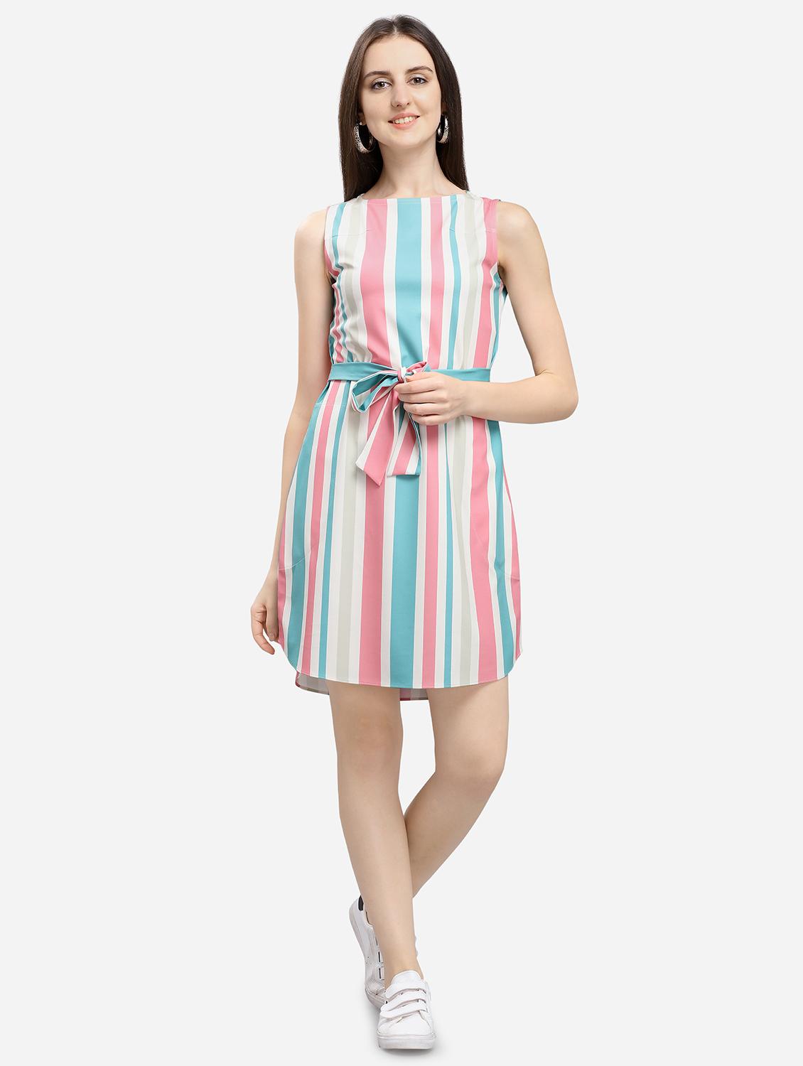 tie front striped a-line dress - 16706225 - Zoom Image - 1