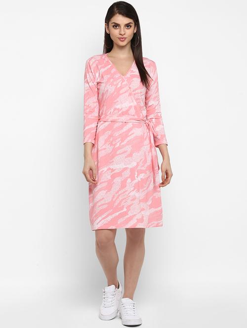 tie knot overlap neck a-line dress - 16706250 - Standard Image - 1