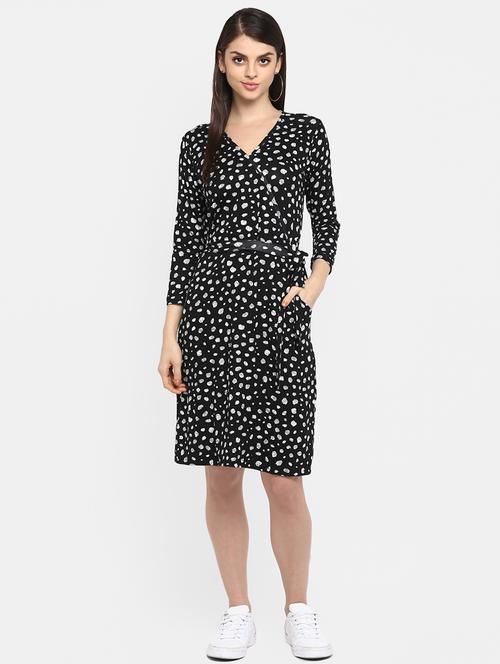 tie knot overlap neck a-line dress - 16706251 - Standard Image - 1