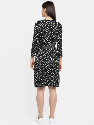 tie knot overlap neck a-line dress - 16706251 - Standard Image - 3