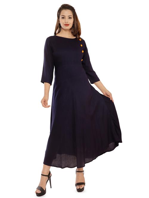 solid fit & flared ethnic dress - 16706324 - Standard Image - 1