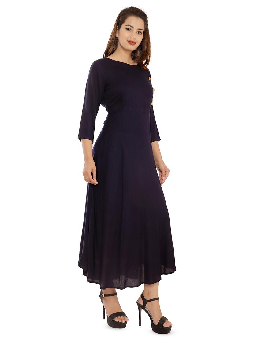 solid fit & flared ethnic dress - 16706324 - Zoom Image - 2
