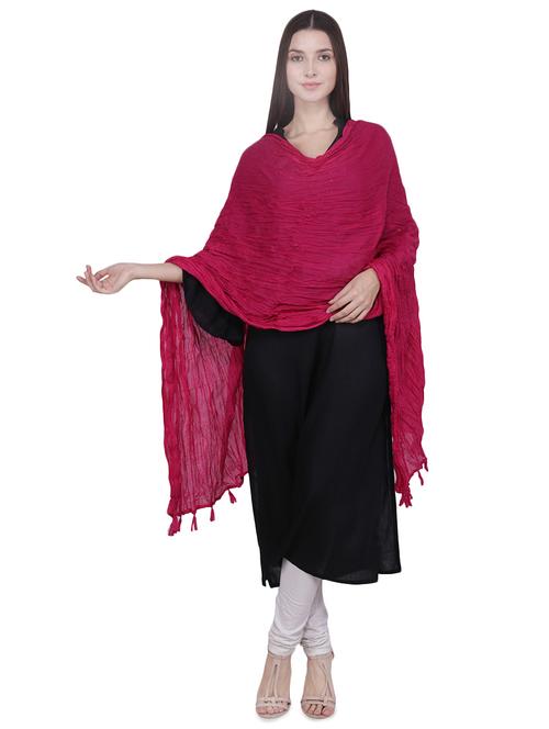 fuchsia cotton crinkled dupatta - 16707523 - Standard Image - 1