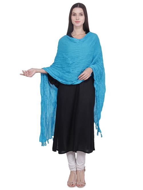 turquoise cotton crinkled dupatta - 16707526 - Standard Image - 1