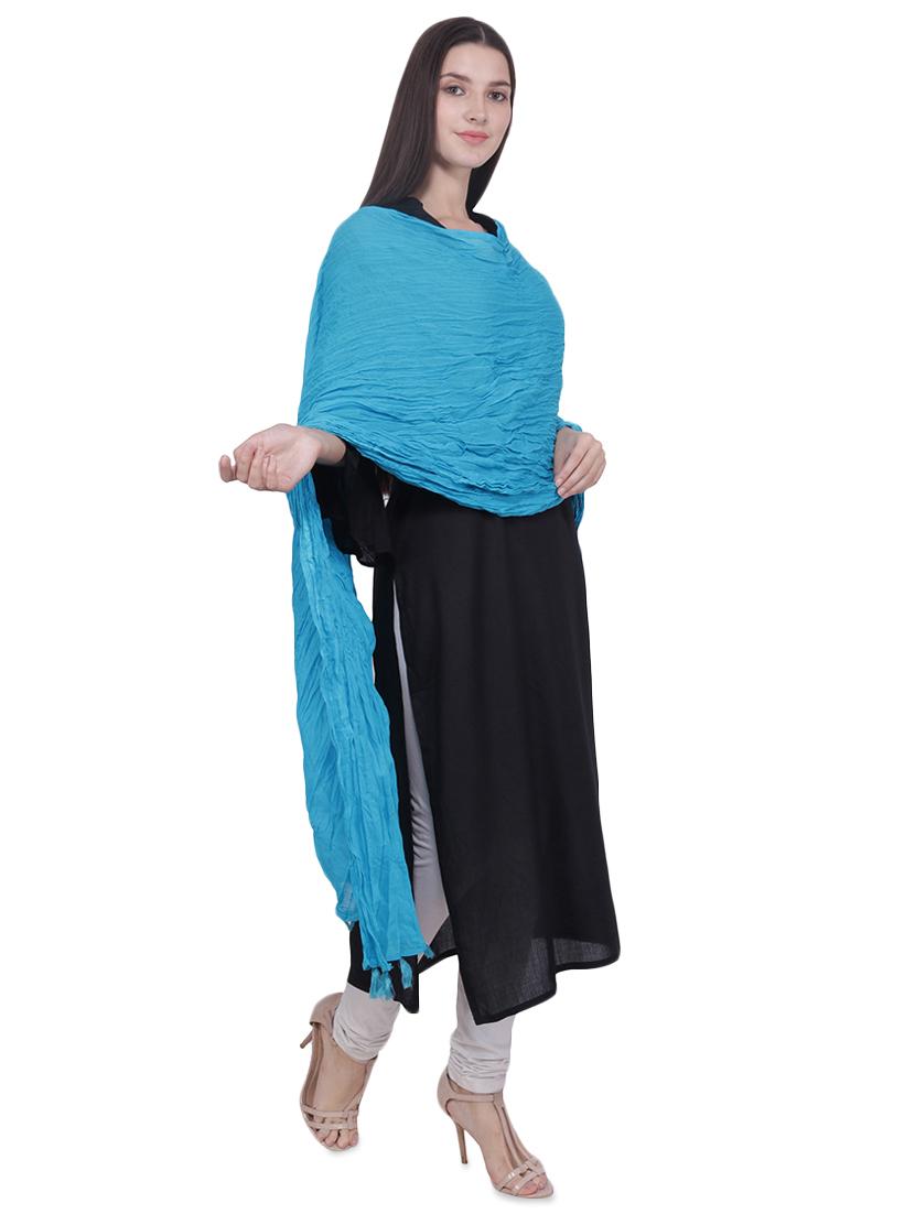 turquoise cotton crinkled dupatta - 16707526 - Zoom Image - 2
